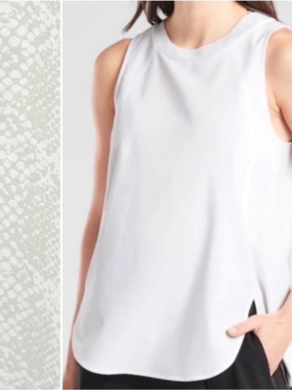 Athleta Zephyr Muscle Tank White Python Print Split Hem Sz Medium
